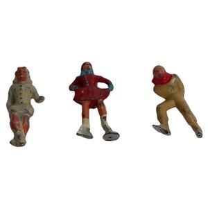 Vintage Barclay Lead Toy Ice Skaters 1930s Christmas Village Figures Set of 3
